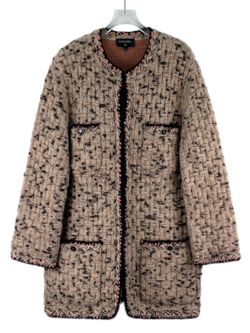 Chanel Milk Tea-Colored Cashmere Long-Sleeve Knitted Coat with Multiple Pockets